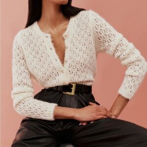 Reformation Cream Crochet Alpaca Blend Knit Cardigan